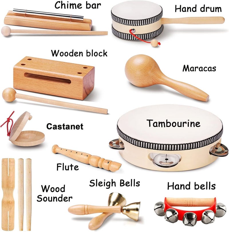 LOOIKOOS Toddler Musical Instruments, Eco Friendly Music Set for Kids Preschool Educational, Natural Wooden Percussion Instruments Musical Toys for Boys and Girls with Storage Bag - Image 4